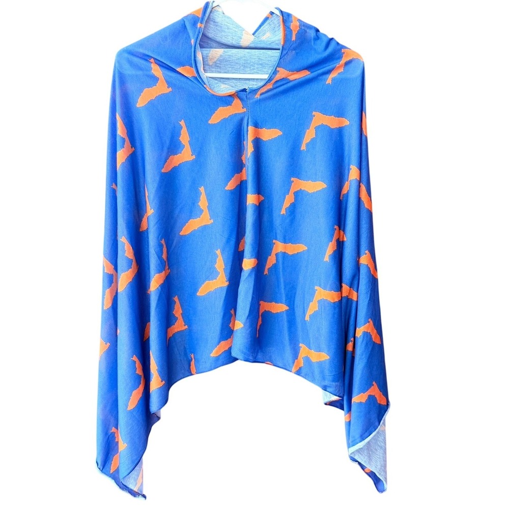 Top It Off Florida State Map Hooded Poncho Wrap Blue Orange One Size NWT